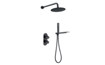 Onyx black round thermostatic shower pack – 2 knob 2 outlet – (vertical)