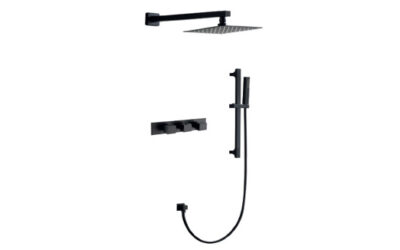 Onyx black square thermostatic shower pack – 3 knob 2 outlet – (horizontal)