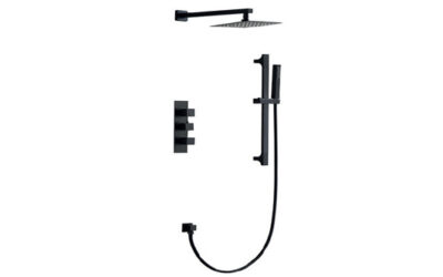 Onyx black square thermostatic shower pack – 3 knob 2 outlet – (vertical)