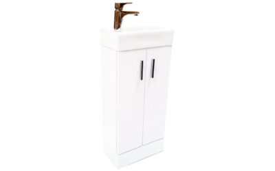Flora floor standing square vanity unit & ceramic basin (colour – white)