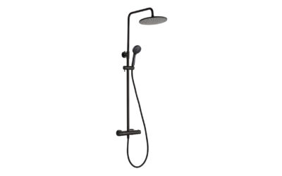 Vos thermostatic bar valve with 2 outlets, adjustable riser and multifunction shower handle – matt black