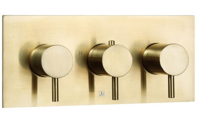 Vos thermostatic concealed 3 outlet shower valve, horizontal – brushed brass