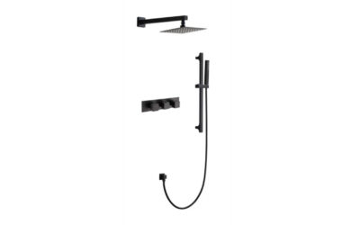 Onyx black square thermostatic shower pack 3 knob 2 outlet – (horizontal)