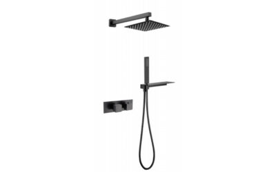 Onyx black square thermostatic pack 2 knob 2 outlet – (horizontal) – matt black