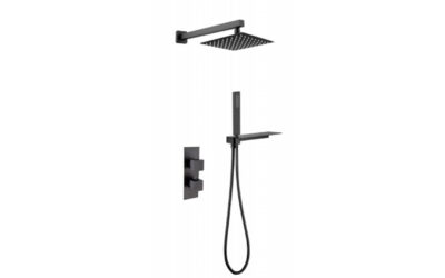 Onyx black square thermostatic shower pack 2 knob 2 outlet – (vertical) – matt black