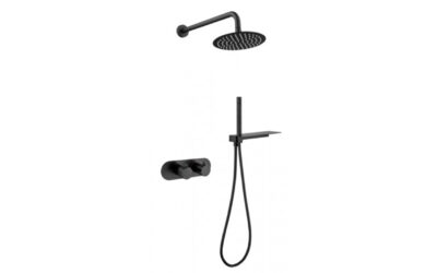Onyx black round thermostatic shower pack 2 knob 2 outlet – (horizontal)