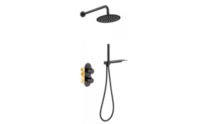Onyx black round thermostatic shower pack 2 knob, 2 outlet – (vertical) – matt black