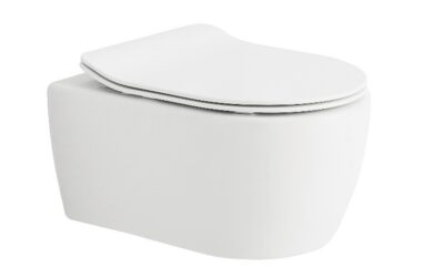 Comfort short projection rimless wall hung WC pan with soft close seat and fixing kit