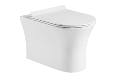 Wave rimless wall hung pan with soft close seat