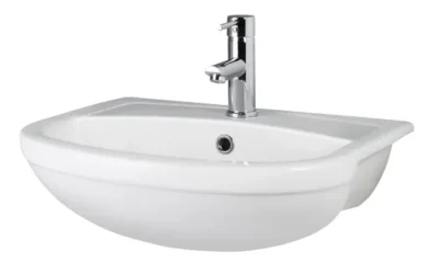 Fusion fitted round 1 tap hole semi recessed ceramic basin 500mm