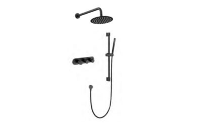 Onyx black round thermostatic shower pack 3 knob 2 outlet – (horizontal) – black